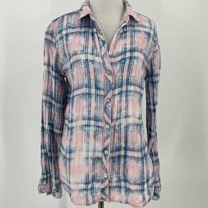 Cloth & Stone Tie Dye Plaid Button Up Top Size Small